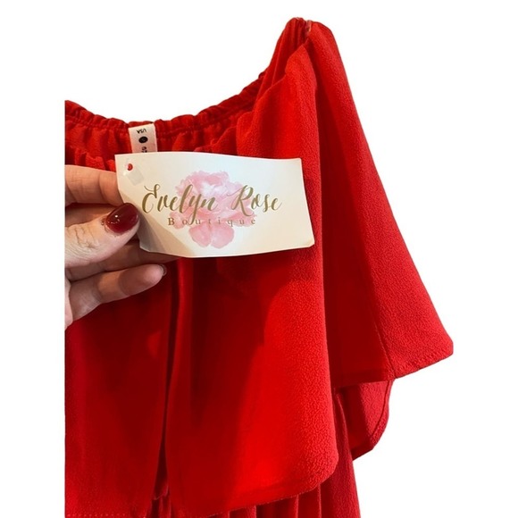 Evelyn Rose Vibrant Red Maxi Dress with Chic Draped Overlay - Size S (NW… - Picture 3 of 9